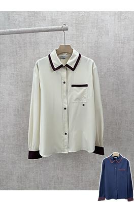 シャネルスーパーコピー 春夏レディースプレビューコレクションカラーブロックボタン付きシルクコットンプリント長袖シャツ