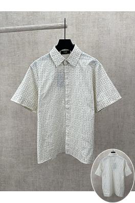 フェンディコピー 無地のFFリネンボタンダウン半袖シャツ