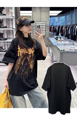 バレンシアガブランドスーパーコピー Balenciaga ファッションノートルダム大聖堂のクラックルプリント半袖Tシャツ