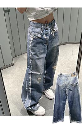 アクネストゥディオズスーパーコピー 3D 新モデルプリントされたフェイクツーピースダメージジーンズ