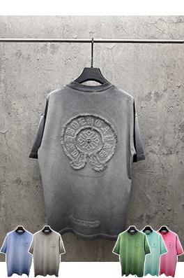 クロムハーツコピー アメリカンスタイルのウォッシュ刺繍入りカップル半袖Tシャツ