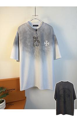 クロムハーツスーパーコピー アシッドウォッシュダメージレーザーアップリケ刺繍をした半袖Tシャツ