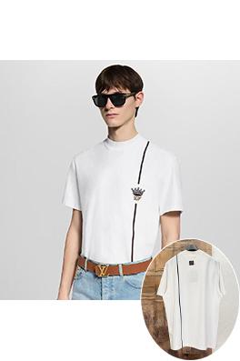 ルイヴィトン クラウンロゴ入りニットネックラインの半袖Tシャツ