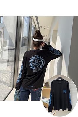 クロムハーツブランドスーパーコピー 青い馬蹄柄のクルーネック長袖シャツ