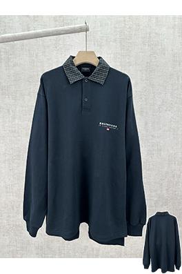 バレンシアガ Balenciaga 無地のチェック柄襟長袖ポロシャツ