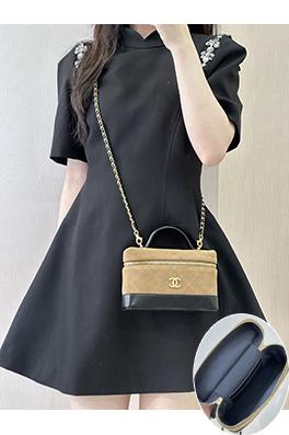 シャネル レディーススエードとレザーのパッチワークボックスバッグ