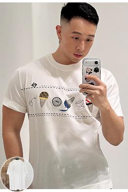 フェンディコピー アイスクリームの刺繍り半袖Tシャツ