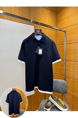 プラダコピー フェイクツーピースの三角形ロゴ入り半袖ポロシャツ