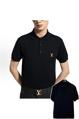 ルイヴィトン LV 文字りレザーラベル付きシンプルな半袖ポロシャツ