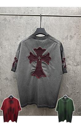 クロムハーツ アメリカンスタイルのウォッシュアップリケ刺繍入りカップル半袖Tシャツ