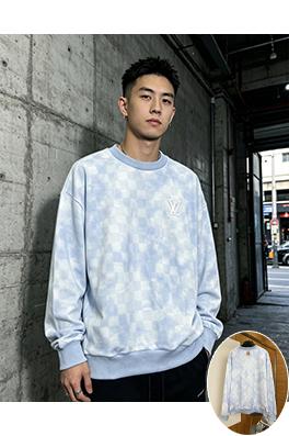 ルイヴィトン チェック柄刺繍りクルーネックのスウェットシャツ