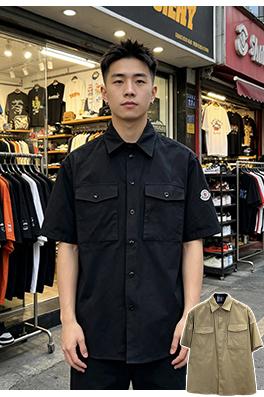 モンクレールブランドスーパーコピー ダブルポケット袖パッチ刺繍入り半袖シャツジャケット