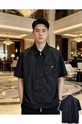 プラダ 三角形のロゴりジッパーカラー半袖シャツ