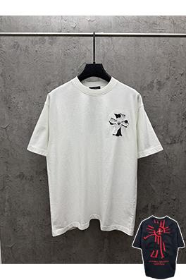 クロムハーツ アメリカンスタイルのベルベットアップリケ刺繍りカップル半袖Tシャツ