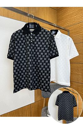 グッチスーパーコピー ダブルGの総柄プリント半袖ポロシャツ