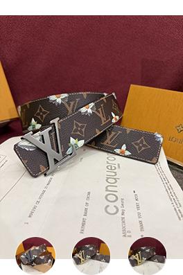 ルイヴィトン Initiales Monogram Flower カラーブロックの花柄プリント両面ベルト