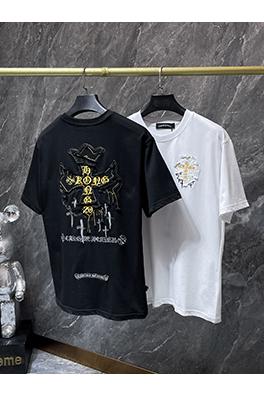 クロムハーツスーパーコピー サンスクリット語のクロス手刺繍アップリケがされた半袖Tシャツ