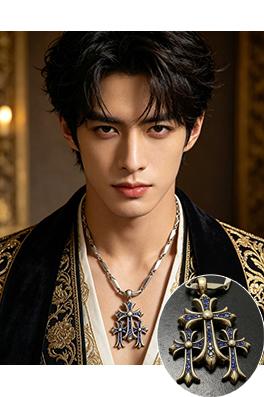 クロムハーツブランドスーパーコピー ヴィンテージシルバーのトリプルクロスペンダントネックレス