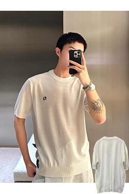 フェンディ ダブルFハードウェアラベル付きコットンウールニット半袖Tシャツ