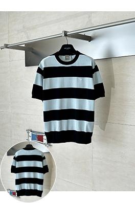 ディオール ストライプの文字ロゴ刺繍りニット半袖Tシャツ