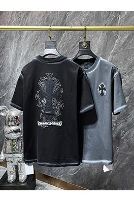 クロムハーツ クラシックなクロスパッチワークレザーのスプレーペイント半袖Tシャツ