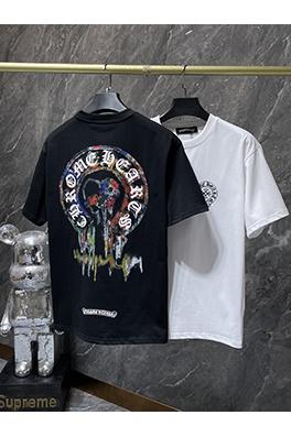 クロムハーツコピー クラシックなカラフルな手描きの蹄鉄の文字がプリントされた半袖Tシャツ
