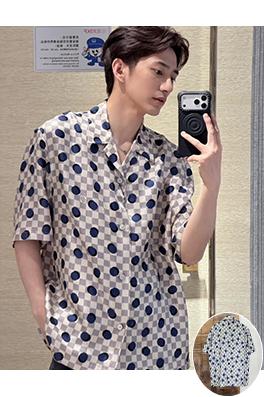 ルイヴィトンスーパーコピー チェック柄のドット柄半袖シャツ