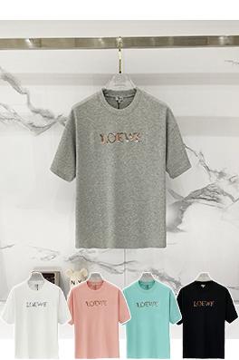ロエベスーパーコピー LOEWE 胸にブランドのレインボーレターロゴが刺繍された半袖Tシャツ