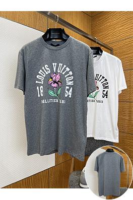 ルイヴィトンブランドコピー LOUIS VUITTON アイリスの花のロゴプリント入りクルーネック半袖Tシャツ