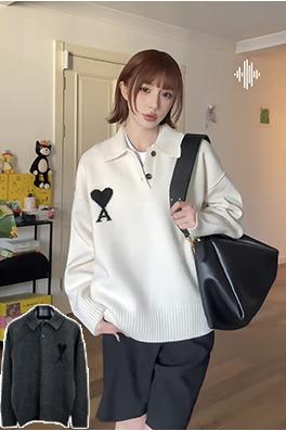 アミスーパーコピー ハート型のAマークが入ったカラーブロックニットポロセーター