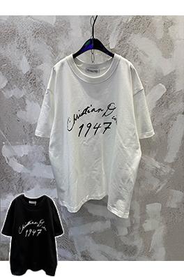ディオールスーパーコピー Christian Dr 1947 シグネチャーのフロッキープリント入りクルーネック半袖Tシャツ