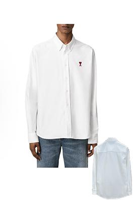 アミ ハートの刺繍入りボタンダウンカラー長袖シャツ