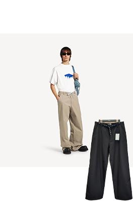 バレンシアガ ドローストリングウエストバンドのカジュアルパンツ