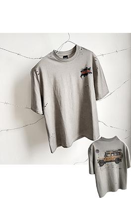 セントマイケル × ホットウィール × ランドローバー ヘビーウェイトのダメージウォッシュ半袖Tシャツ