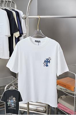 クロムハーツブランドスーパーコピー デジタルプリントによるデニムクロスラインストーン半袖Tシャツ
