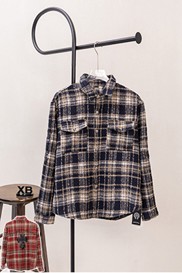 クロムハーツスーパーコピー クラシックなチェック柄レザーラベル刺繍りウール長袖シャツ