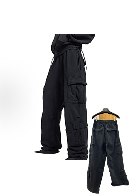 バレンシアガスーパーコピー 刺繍りダメージマルチポケットワイドレッグカーゴパンツ