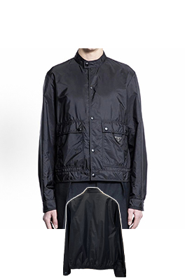 プラダブランドスーパーコピー エナメルの三角形ロゴ入りスタンドカラーワークジャケット