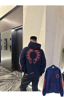 クロムハーツコピー ホースシューフラワー柄のフード付きスウェットシャツ