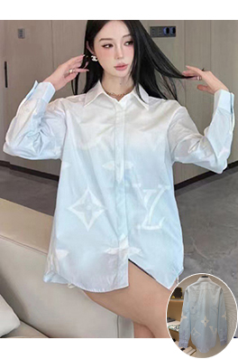 ルイヴィトンブランドコピー プリント柄コットンポプリン長袖シャツ