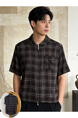 クロムハーツスーパーコピー カラーブロックチェック柄のジップアップ半袖襟付きシャツ