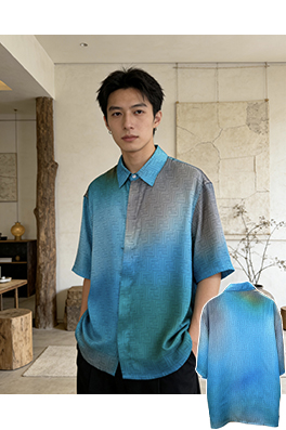 フェンディ グラデーション柄ジャカード織りの半袖シャツ