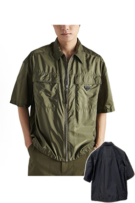 プラダ ポケット付きトライアングルロゴ入り半袖襟付きジャケット