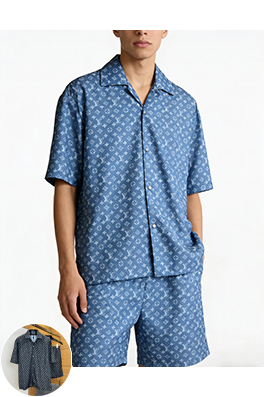 ルイヴィトンコピー 総柄ジャカード織りの半袖シャツとショートパンツのセット
