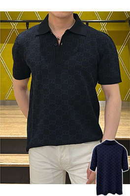 グッチコピー 全面ジャカードニットの半袖ポロシャツ