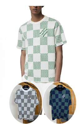 ルイヴィトン クラシックなチェッカーボードのジャカードニット半袖Tシャツ