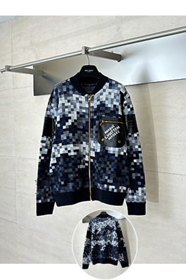 ルイヴィトンコピー ピクセルチェック柄ジャカードニットジップアップジャケット