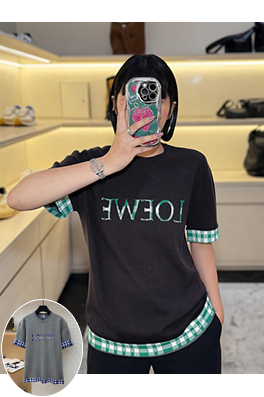 ロエベコピー LOEWE インナーグリッドロールアップスリーブニット半袖Tシャツ