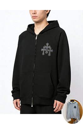 クロムハーツ クロス柄のフード付きジップアップスウェットジャケット