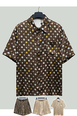 ルイヴィトン ブルーミングアルファベット3Dプリントシャツ＆ドローストリングショーツセット